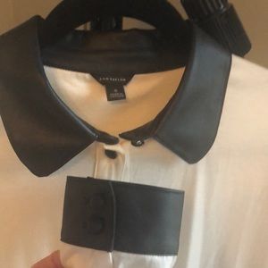 Blouse with leather trim, excellent condition